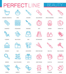 Spa Beauty and cosmetic color thin line web icons set.