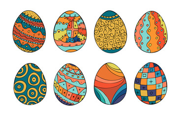 Collection of colorful easter eggs in doodle style. Hand drawn