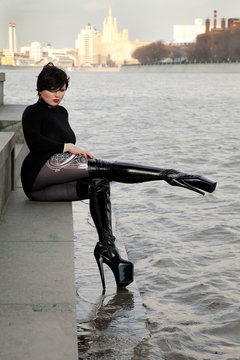 latex long boots