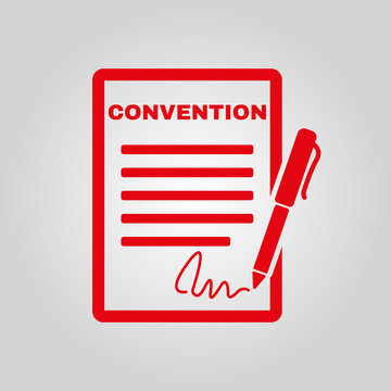 Convention icon. Contract and signature, pact, accord, agreement symbol. Flat Vector illustration