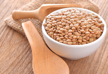Lentils in bowl on the table