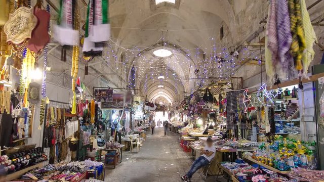 The colorful souk in the old city of Jerusalem Israel timelapse hyperlapse