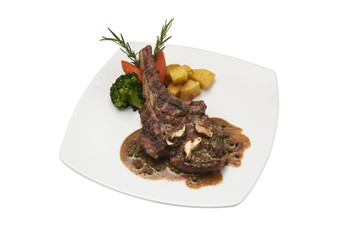 Isolated of tomahawk rib eye steak.