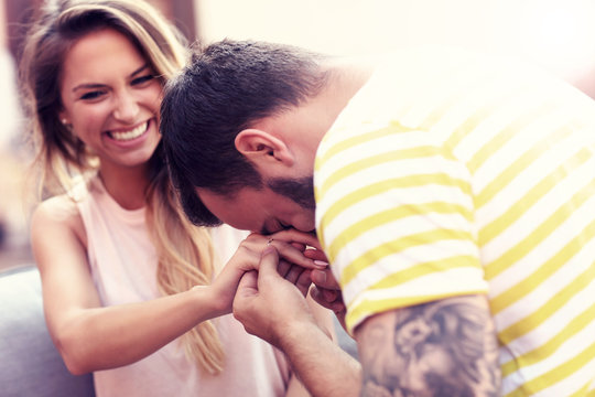 A picture of romantic couple engaging