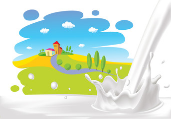 milk splash with painted background - vector illustration