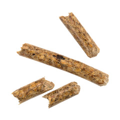 Top view of a small group of wood pellets isolated on a white background.
