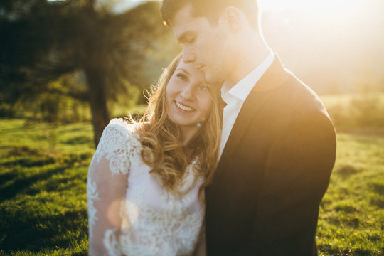 Wedding couple at sunset