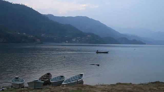 Tranquil landscape of Fewa lake in pokhara, Nepal 