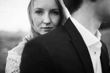 Bride and groom at the mountains
