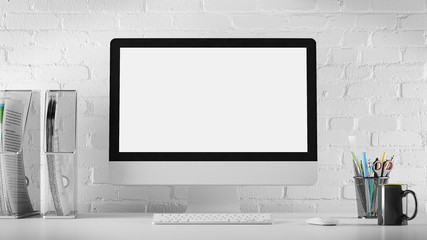 Fototapeta premium Computer on desk - 3D Render