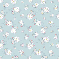 Vector seamless pattern with insect Hand drawn outline decorative endless background with cute drawn butterfly Graphic illustration. Line drawing. Print for wrapping, background, decor