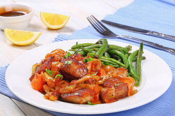 tasty meat stew on white plate