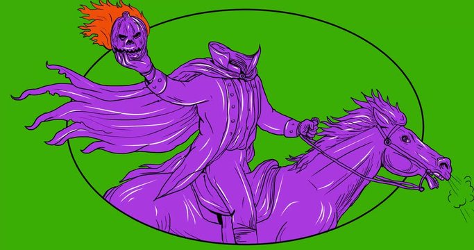 Headless Horseman Riding Horse 2D Animation