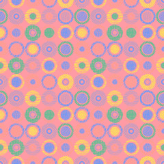Seamless vector geometrical pattern with circles pastel endless background with hand drawn textured geometric figures. Graphic illustration, print for wrapping, background, cover, surface
