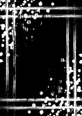 Vector drawn background with frame, border. Grunge template with splash, spray attrition, cracks. Old style vintage design. Graphic illustration. a4 size format, vertical orientation - 144843957