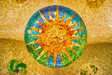 Printed kitchen splashbacks Mosaic sun mosaic at the Parc Guell, Barcelona