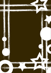 Vector drawn geometric background with geometrical figures, frame, border Grunge template with stars, circles, dots Old style vintage design. Graphic illustration with cracks, attrition a4 size format