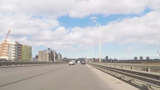 Drivers pov vehicle driving along the streets city