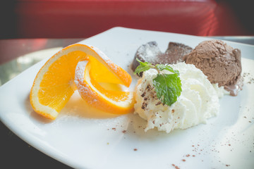 chocolate lava cake set with ice cream