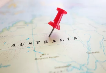 Afwasbaar Fotobehang Australië Australië kaart pin