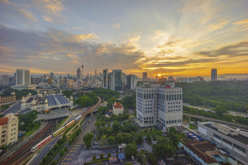 Fototapeta na wymiar Aerial view of beautiful sunrise blue hour at Kuala Lumpur city skyline