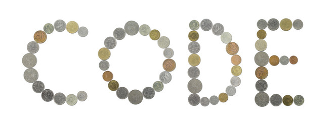 CODE – Coins on white background