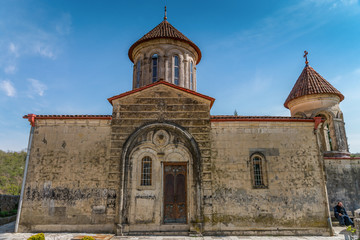 Georgia, Kutaisi. View inside and outside Motsameta monastery. The Tsar Bagrat III reconstructed...