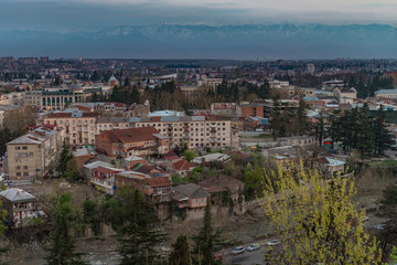 Fototapeta na wymiar Panorama view on Kutaisi city, Georgia at the evening. Low light image.