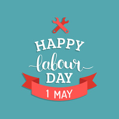 Fototapeta na wymiar Happy Labour Day illustration concept with wrenches.1st of may vector background. International Workers day logo design.