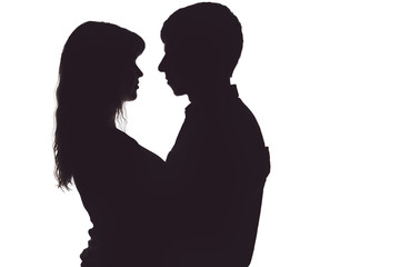 Silhouette of man and woman in love
