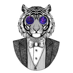 Wild tiger Hipster animal Hand drawn image for tattoo, emblem, badge, logo, patch, t-shirt