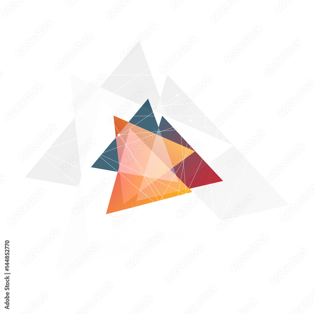 Poster isolated abstract pink and orange color triangle logo on black background, geometric triangular shap