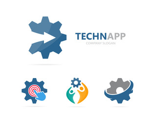 Vector of gear and arrow up logo combination. Mechanic and growth symbol or icon. Unique factory and industrial logotype design template.