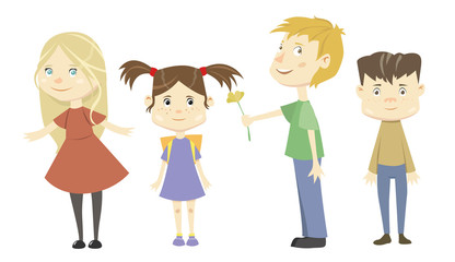 Set of vector cartoon cute funny children isolated on white background