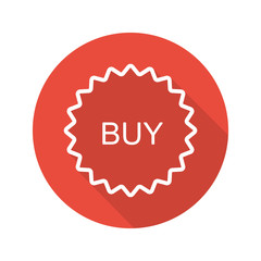 Buy red sticker. Flat linear long shadow icon