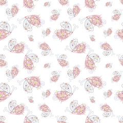 Vector seamless pattern with insect Hand drawn outline decorative endless background with cute drawn butterfly Graphic illustration. Line drawing. Print for wrapping, background, decor