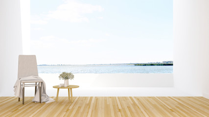 Fototapeta na wymiar living area in condominium or hotel and lake view - 3d rendering