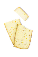 Slices French traditional cheese isolate on white background