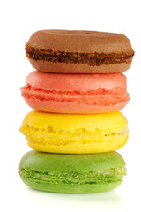 four macaroons isolated on white background closeup