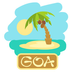 Tropical island with palm trees. Vector illustration icon for GOA traveling.