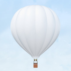 White hot air balloon with basket on skiy background. 3d rendering