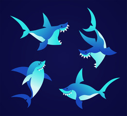 Fototapeta premium Shark - modern vector set of flat illustrations.