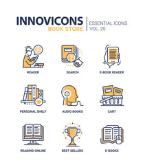 Book store - modern color vector single line icon set