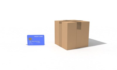 Credit card cargo package on white, 3d render