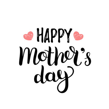 Happy Mothers Day greeting card vector illustration. Hand lettering calligraphy holiday background with heart.