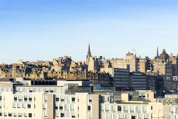 Street view of Historic Old Town Houses in Edinburgh, Scotland