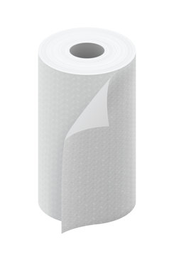White paper kitchen towel roll isolated on white background vector illustration.
