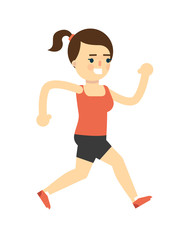 Sporty smiling girl in sportswear running isolated on white background vector illustration. Fitness exercise, sport and healthy lifestyle concept in flat design.