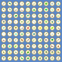 100 camping and nature icons set cartoon vector