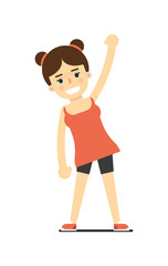 Sporty girl in sportswear doing fitness exercise isolated on white background vector illustration. Sport and healthy lifestyle concept in flat design.